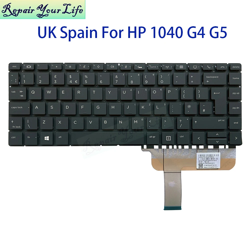 UK GB Spanish Keyboard Backlight For HP EliteBook X360 1040 G4 G5 G6 SP/ES Spain Backlit Keyboards Notebook Teclado L41041-071