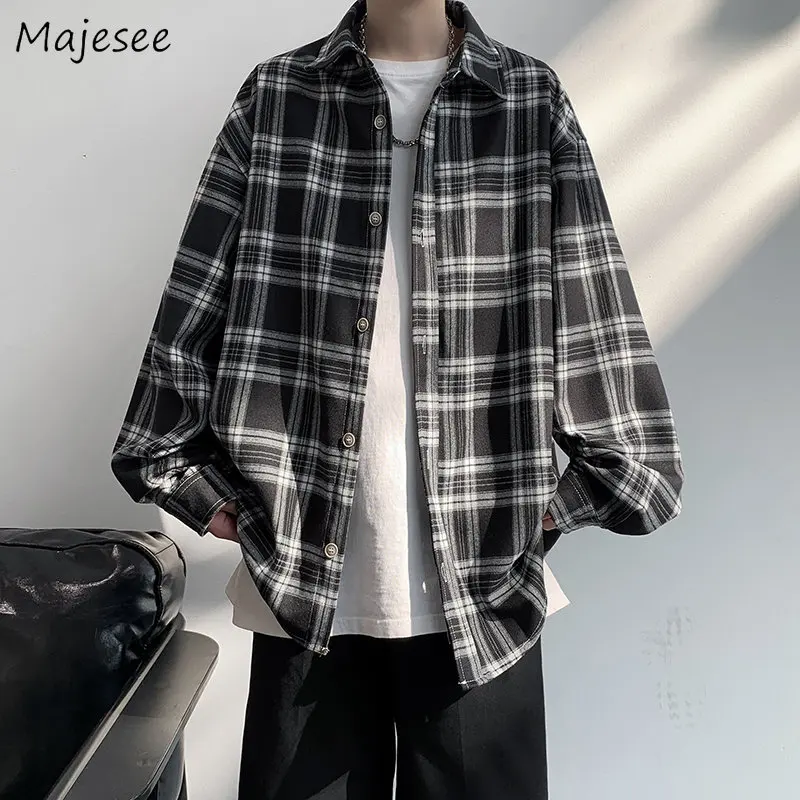 

Shirts Men Japanese Plaid Long Sleeve Spring New Fashion Loose Casual All-match Handsome Clothing Chemise Homme Classic Korean