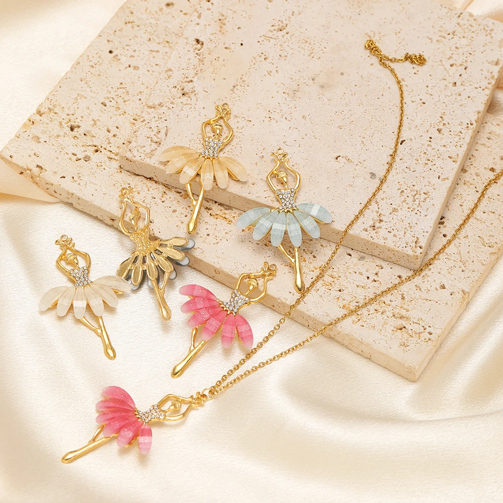 3 قطعة المعلقات راقصة الباليه الفولاذ المقاوم للصدأ الفاخرة حجر الراين السحر السائبة DIY بها بنفسك النساء صنع المجوهرات قلادة سوار إكسسوارات #5