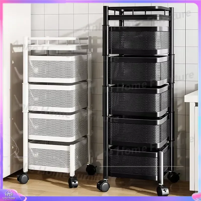 Rotating Kitchen Storage Rack 3 4 5 Tier Rolling Fruit Vegetable Basket Organizer Snack Toy Home Shelf Cabinet Cart