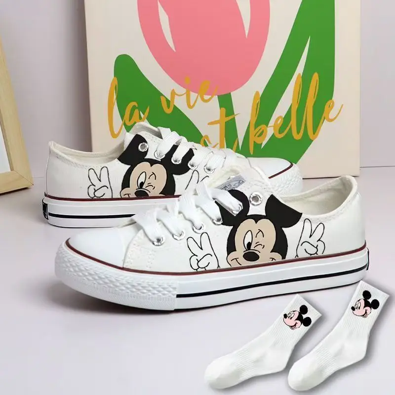 Mickey Canvas Shoes Kawaii Winnie Sport Shoes Disney Mickey Basket Shoes Kids Casual Sneakers Couple Tennis Shoes Size 35-44