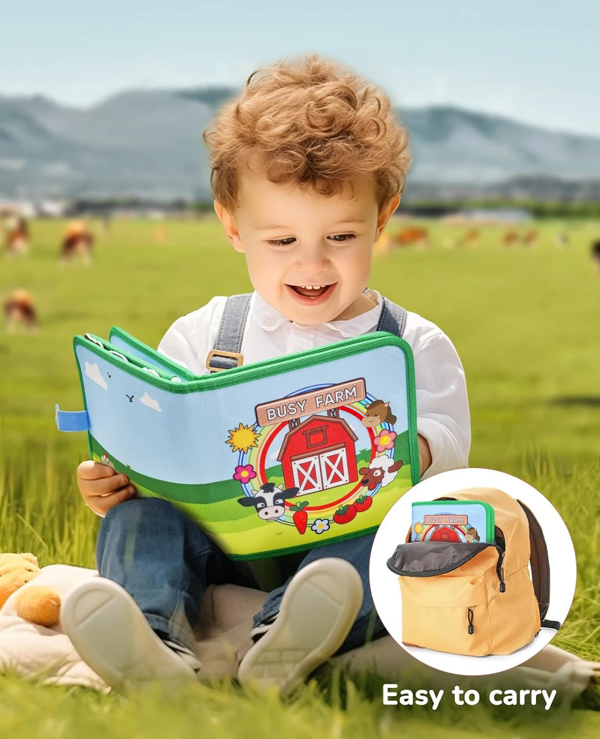 Montessori Cloth Book Farm Animals Scene Storytelling Activity Busy Book Toys Felt Busy Board Quiet Book for Toddlers and Kids