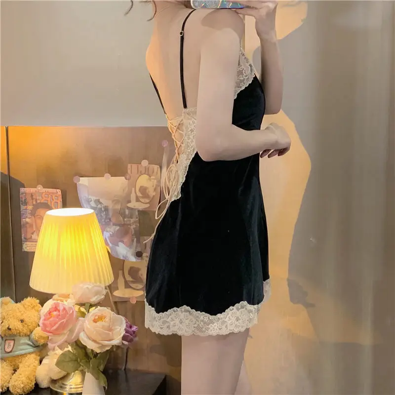 女性のためのセクシーなネグリジェ,快適な韓国のパジャマセット,通気性のあるカワイイミニパジャマ,ソフトレースのリボン付きスカート,春のデザイン,新しい