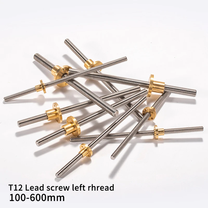 3D PrinterT12 Lead screw left OD 12mm Lead 2mm 3mm pitch 2mm Length100mm200mm300mm400mm500mm600mm with Brass Nut