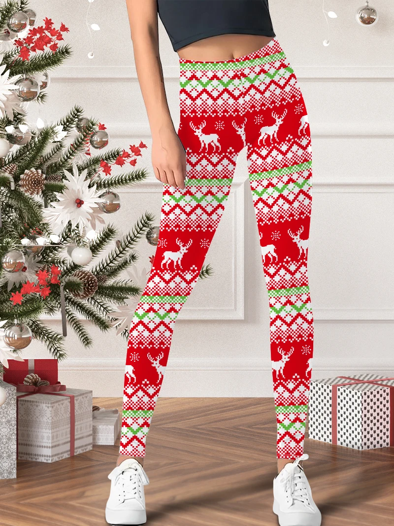 Women's home daily Christmas trousers festive daily fun holiday pattern printed leggings