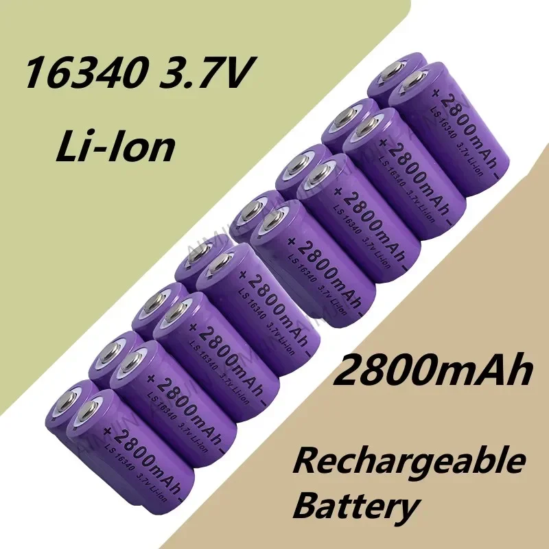 2024 new pattern 16340 Purple; Battery CR123A 16340 Battery 2800mAh 3.7V Li-ion Rechargeable Replace Battery+Charger