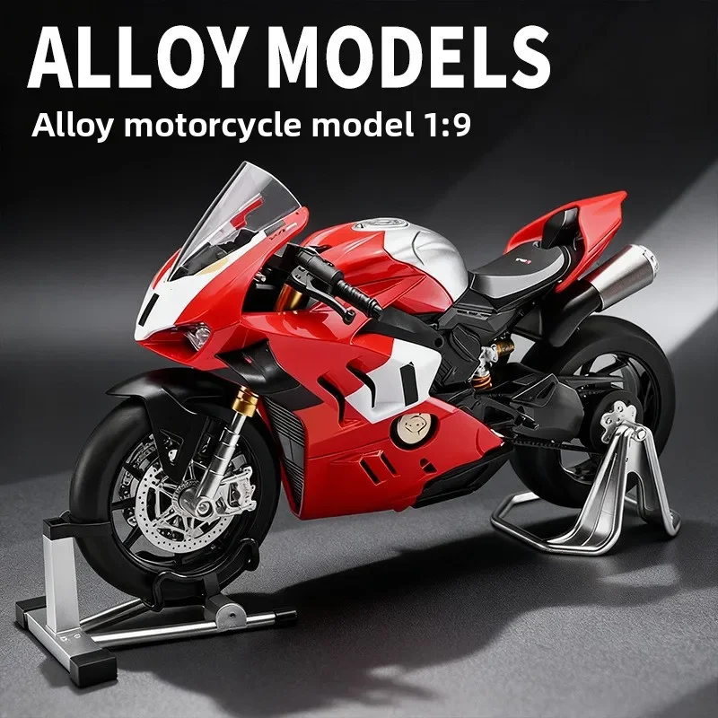 

1:9 V4R гоночный мотоцикл из сплава, литая под давлением металлическая модель, имитация звука и света, орнамент, подарок для детей