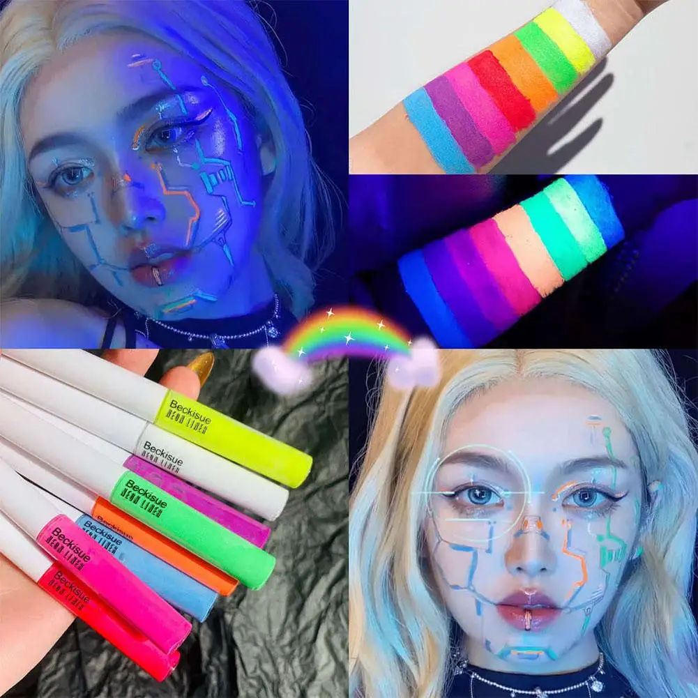 Wielokolorowy fluorescencyjny Eyeliner ołówek świecący światło ultrafioletowe Neon płynny Pigment wodoodporny szybkoschnący trwałe seksowne kosmetyki do oczu