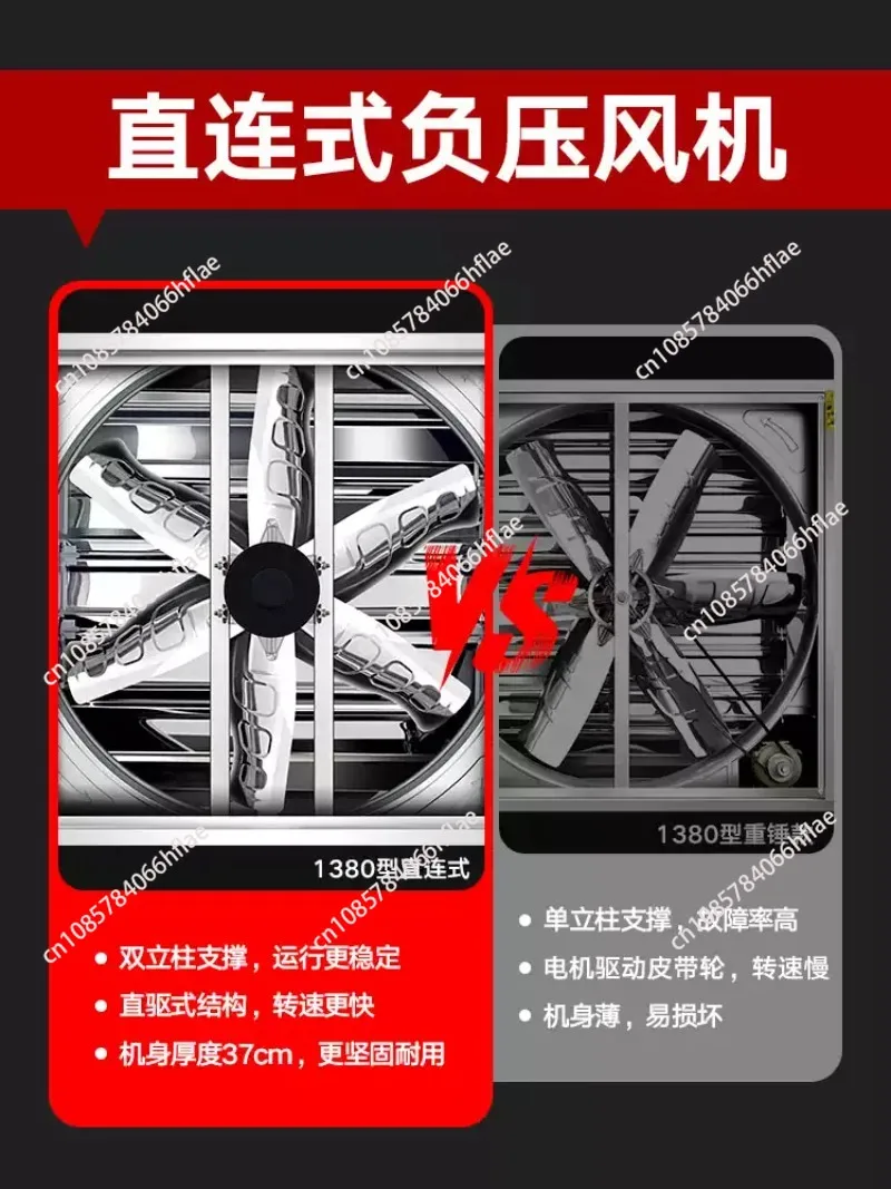 Industrial High Power Negative Pressure Exhaust Fan, Silent Strong Ventilation Extractor Fan for Farm Breeding House