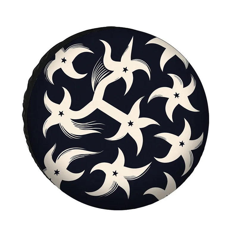 Polyester Tire Cover With Star Pattern, Simple Vintage Design, Wear-Resistant, Waterproof, And Dustproof, Black And White Home D