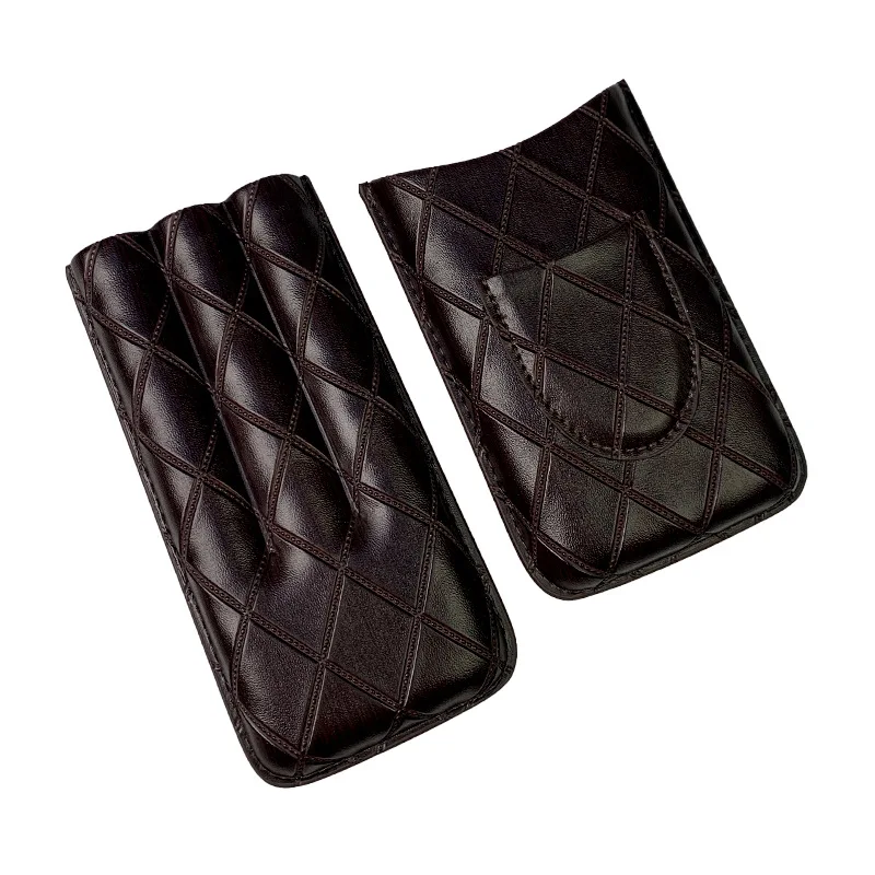 Cigar Case With Diamond Pattern Cigar Cutter, 3 Cigar Cases, Cigar Storage Bag