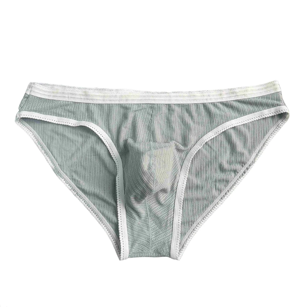 1pc Men Low Waist Ribbed Briefs Lace Trim Stretchy Underwear Breathable Sexy Panties  Large Pouch U-convex Solid Color Briefs