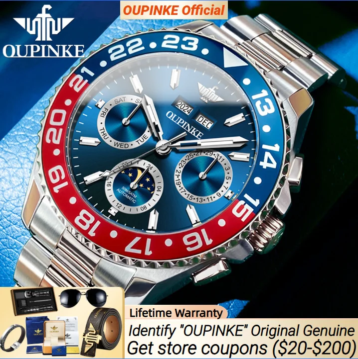 

OUPINKE 3271 Multifunctional Automatic Watch for Men Perpetual Calendar Moon phase Sapphire Mirror Luxury Brand Wristwatch Man