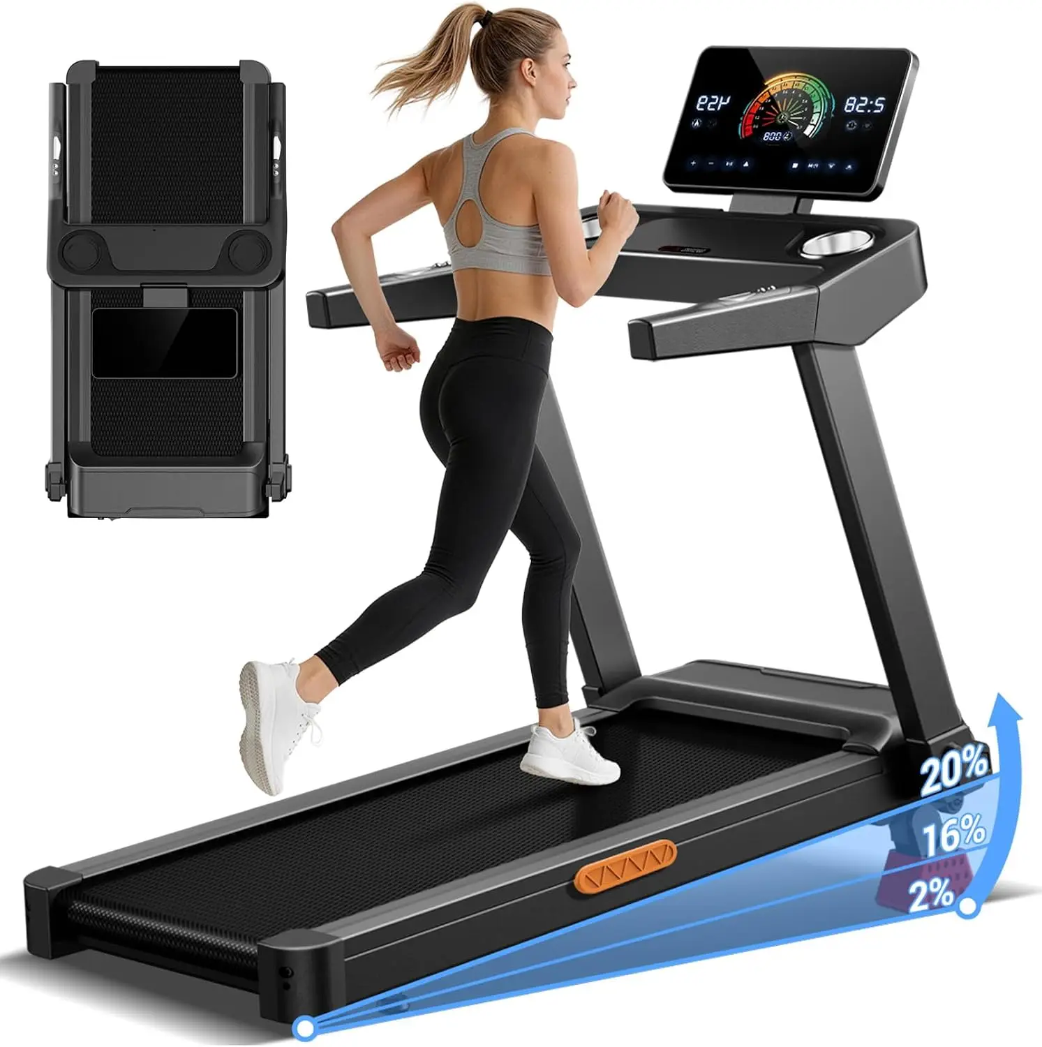 Treadmill with Auto/Manual 20% Incline, Treadmills for Home, Portable Treadmill with 400lb Capacity, 3.5HP Quiet Running Machine