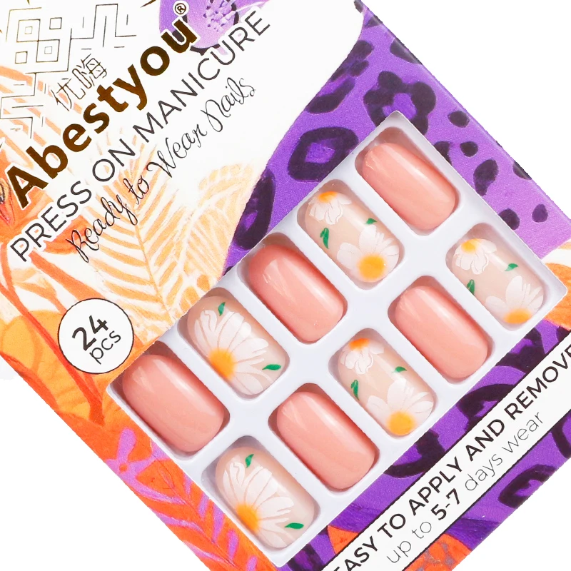 

24pc Nails Charm Art Accessories Flower Knows Self Adhesive Pree On Nail Sticker File and Tips Manicure Kit Easy Apply Beginner