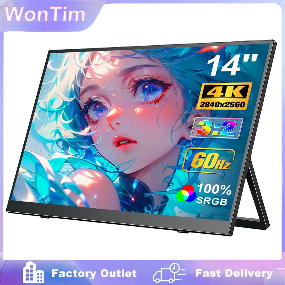 14 Inch Portable Monitor 4K 3840x2560px 100%sRGB 300cd/m2 Gaming Computer Expand Display For XBox PS4 / 5 Switch Loptop Screen