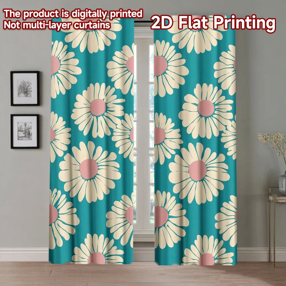 Retro Morandi-style large daisy Print Drapes Room Darkening Window Curtains for Home Decor,Rod Pocket Blackout Curtains Bedroom
