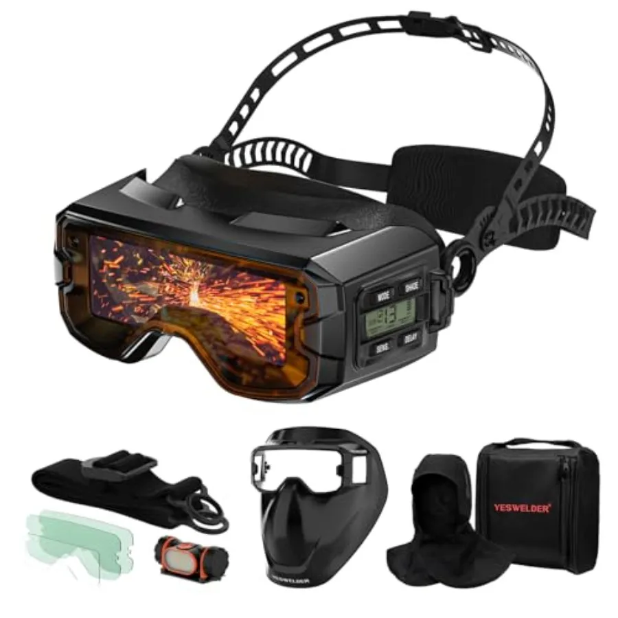 

Auto Darkening Welding Goggles Kit with Mask, LED Lighting, True Color 2 Arc Sensors Wide Shade 3/5-9/9-13 Welding Glasses Weld