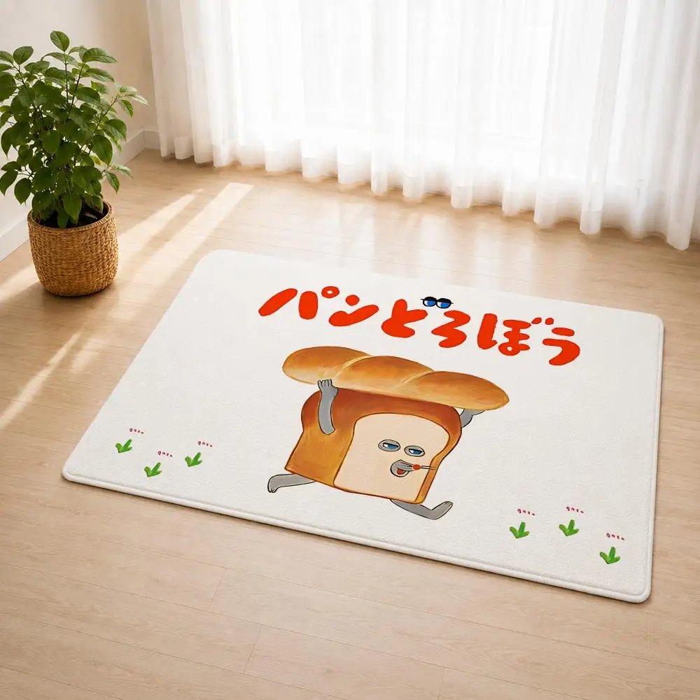 B-Bread Thief Cartoon Cute Floor Mat Flannel Rug Soft Non Slip Door Mat For Bathroom Bedroom Kitchen Living Room Home Decor