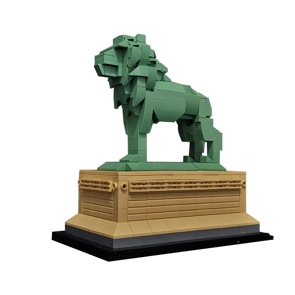 MOC Art Institute Lion Stone Lion Architectuur Dierenbeeldjes Bakstenen Street View Model Bouwsteen Kinderen Speelgoed Verjaardagscadeau