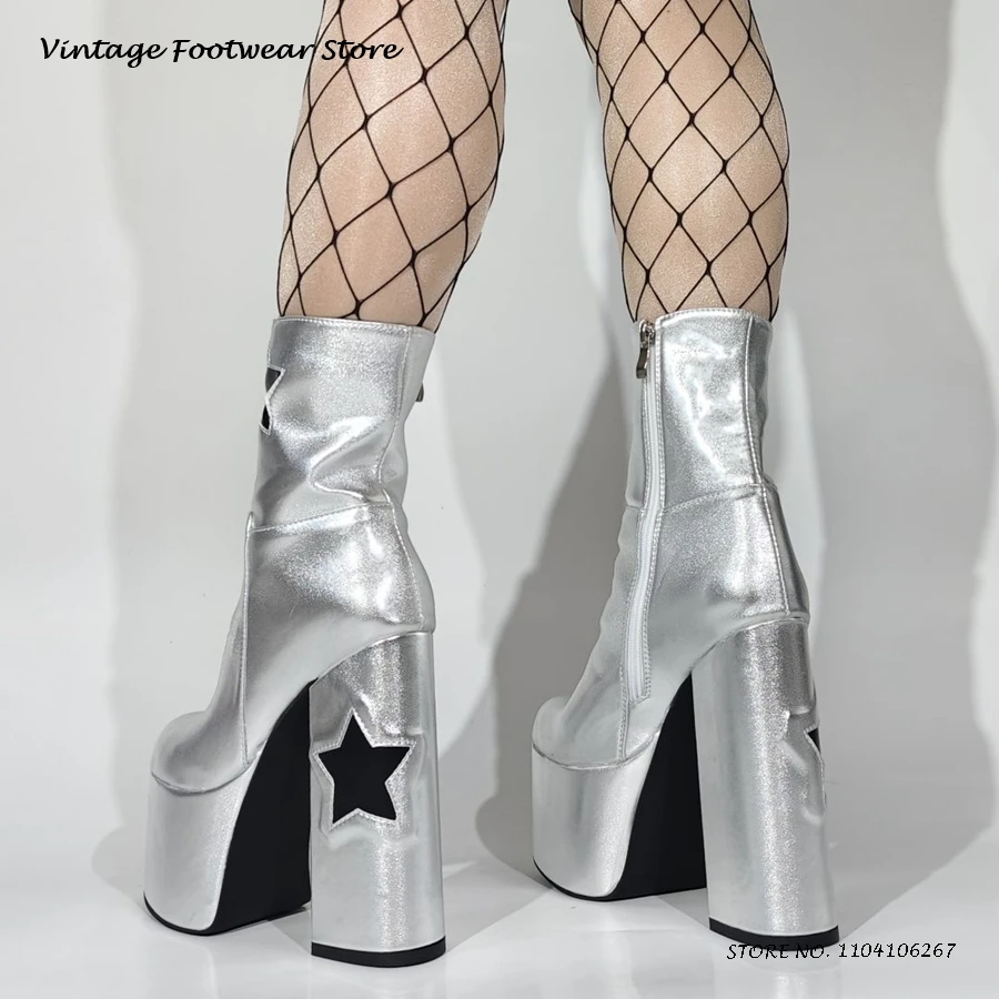 نجوم طباعة منصة حذاء من الجلد عادية جولة تو صندل بكعب مكتنز الارتفاع زيادة الأحذية Y2K الشرير نمط الجانب سستة الجلود الجوارب