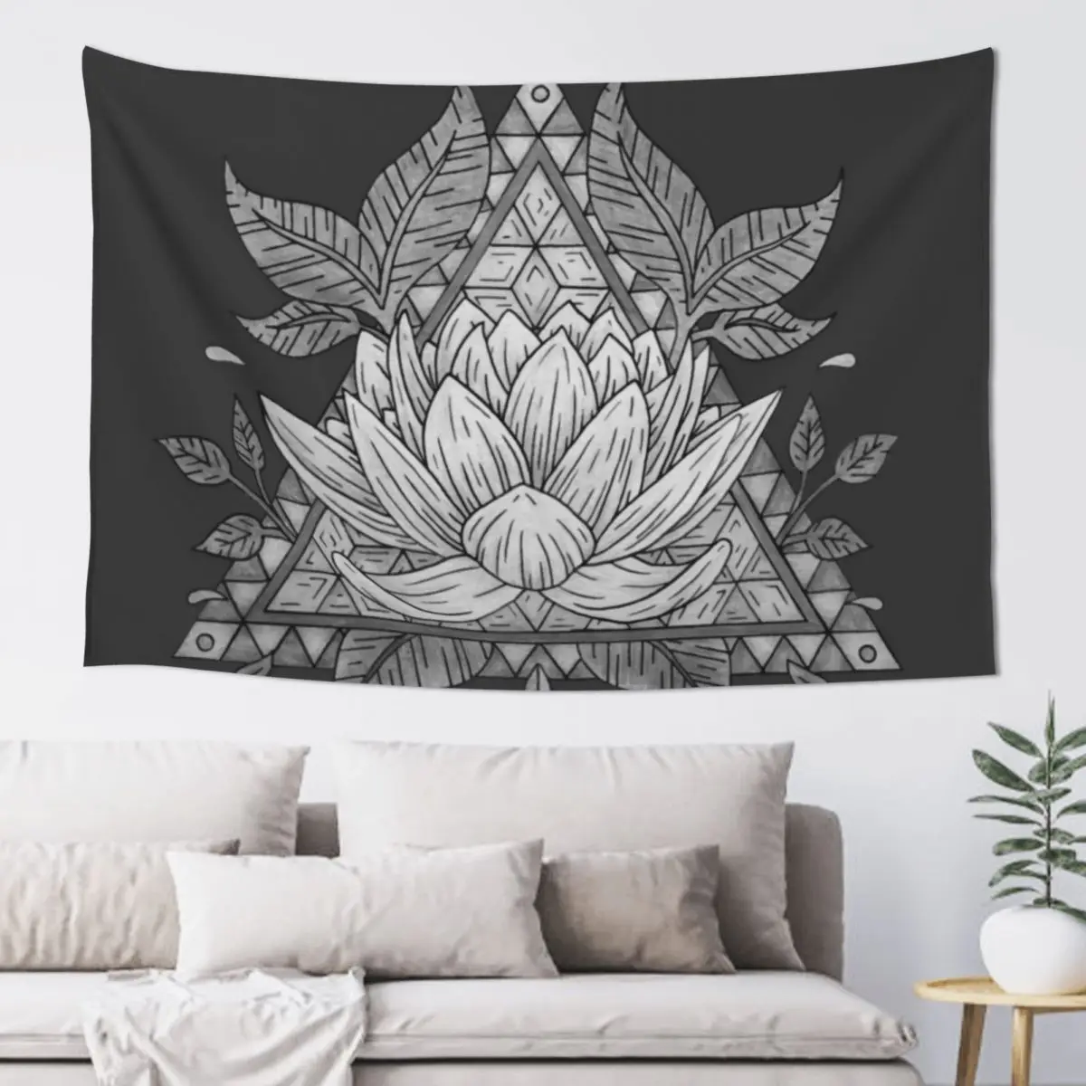 

Grey Lotus Flower Geometric Design Tapestry Aesthetic Decoration Wall Decoration Items Tapestry