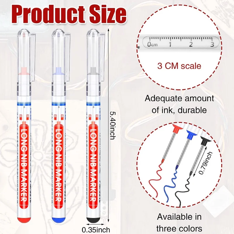 Multi-Purpose Long Nib Head Marker, Caneta de perfuração de metal, Impermeável, Banheiro, Carpintaria, Ferramenta Decor, 20mm Deep Hole, 10Pcs por