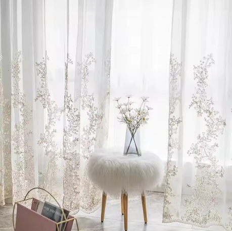 French Light Luxury Princess Embroidery Hollow Blank Gauze Lace Screen Curtains for Living Room Bedroom Bay Window Customization