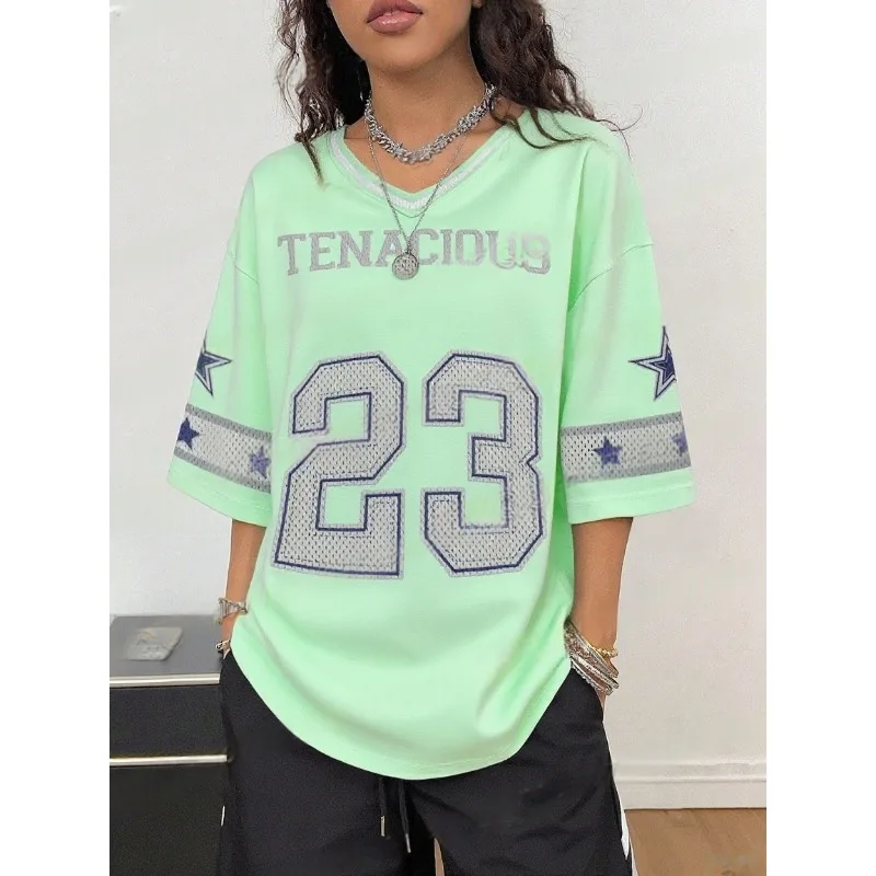 

New Sports Casual T-shirt V-neck Loose Fashion Street Trend Tenacious No.23 3D Printing Breathable Quick-drying Short Sleeves