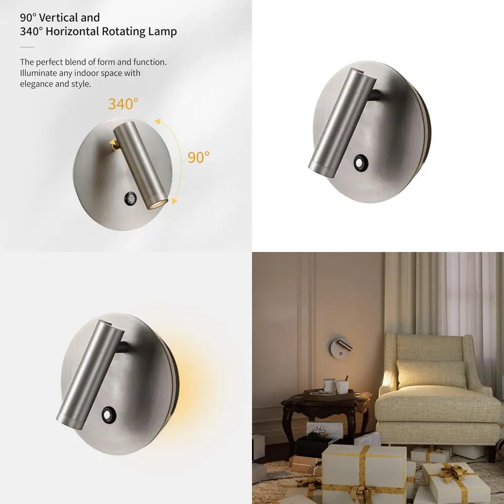 

6W LED Touch Dimmer Wall Sconce, 2-Color Modes, Adjustable Angle for Living Room & Bedroom, Brushed Nickel