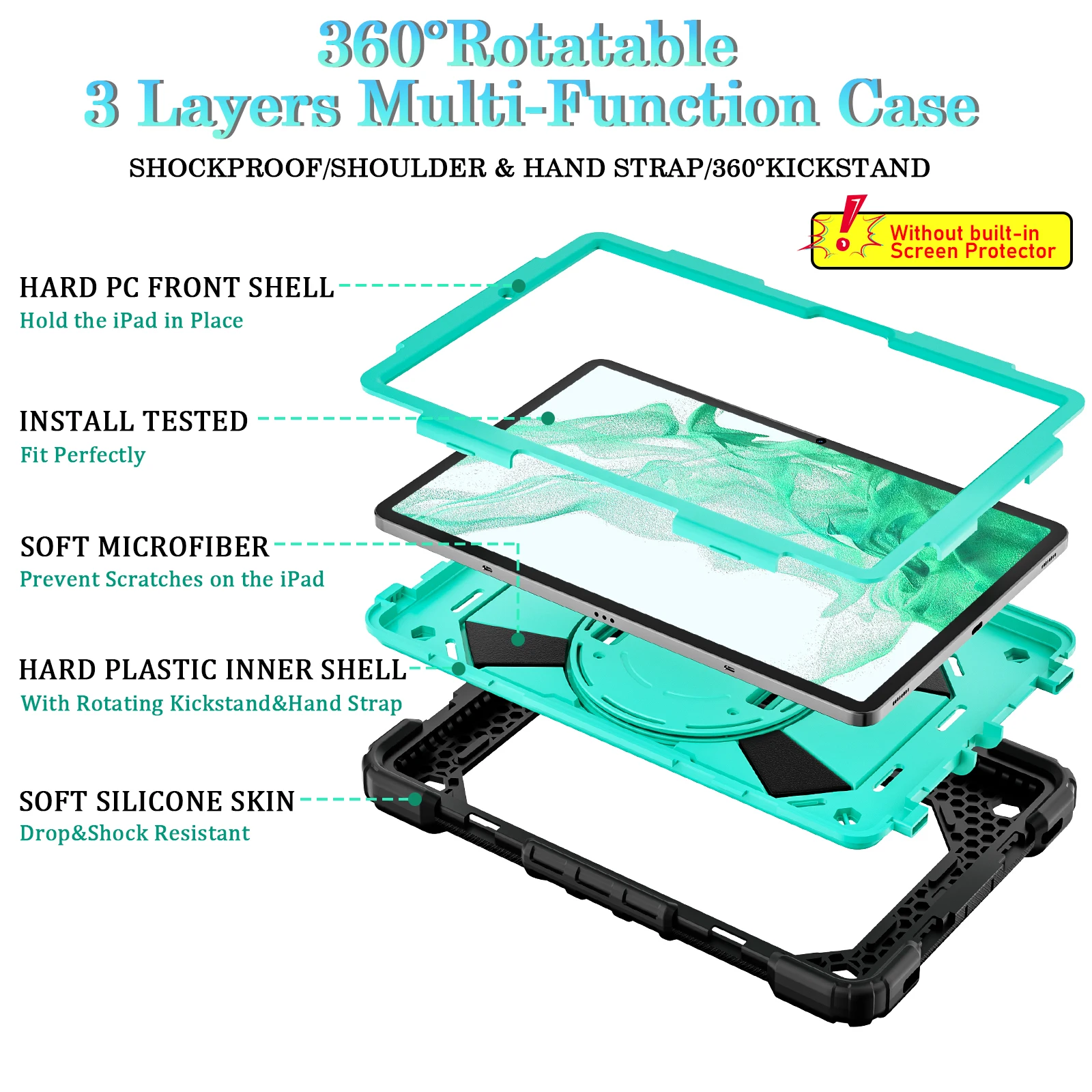 360 Rotation Stand Case For Samsung Tab S7 S8 Plus S7FE S7+ S8+ Tablet Case Sleeve Kickstand Shockproof  with Handle Hard Cover