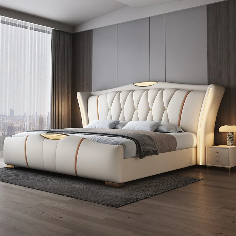 Leather Italian No Noise Bed Headboard Luxury Small Lounges Bed Freeshippings Items Wooden Bett 180X200 Bedroom Furniture Adult