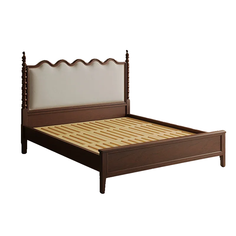 Double master bedroom soft bed American retro red oak medium ancient walnut