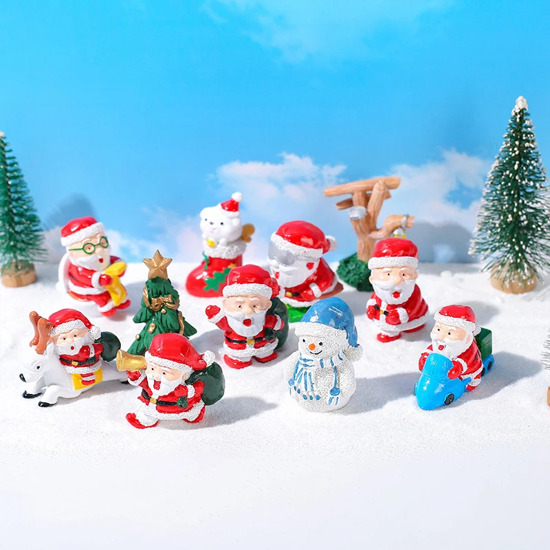 Miniatur kartun Santa Claus, ornamen patung Resin dekorasi rumah kreatif, Aksesori Dekorasi Desktop Kawaii