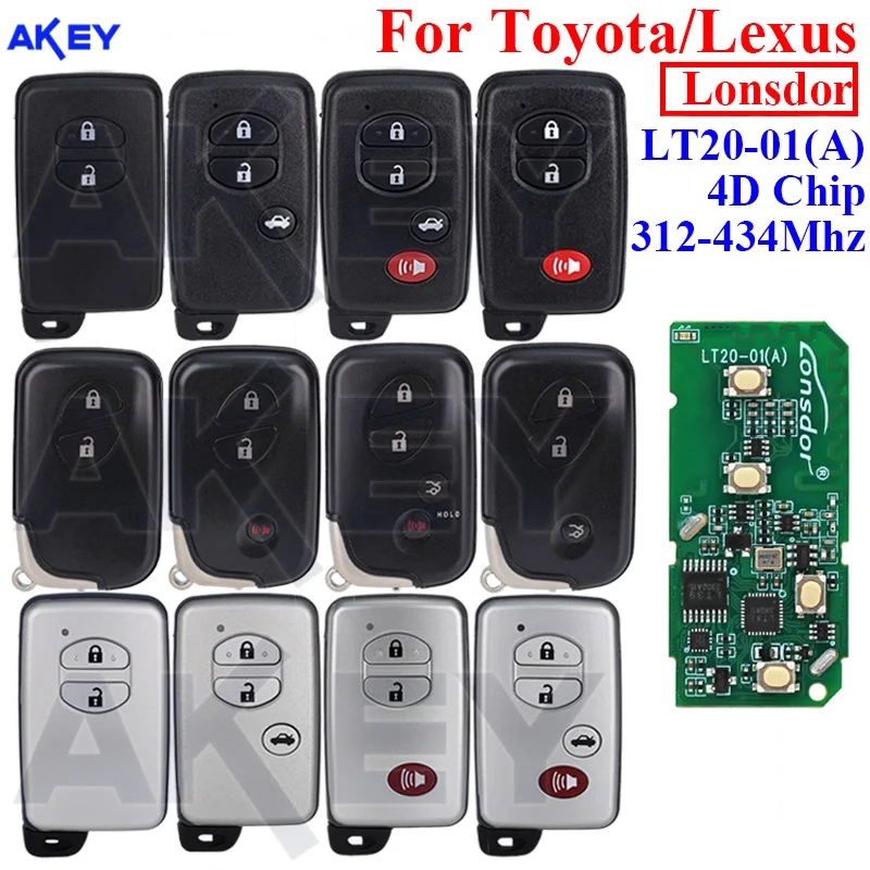 Universal Smart Key Lonsdor LT20-01EN For Toyota RAV4 Prado Corolla Camry For Lexus ES IS LS 4D Chip 312-434Mhz Auto Control Fob