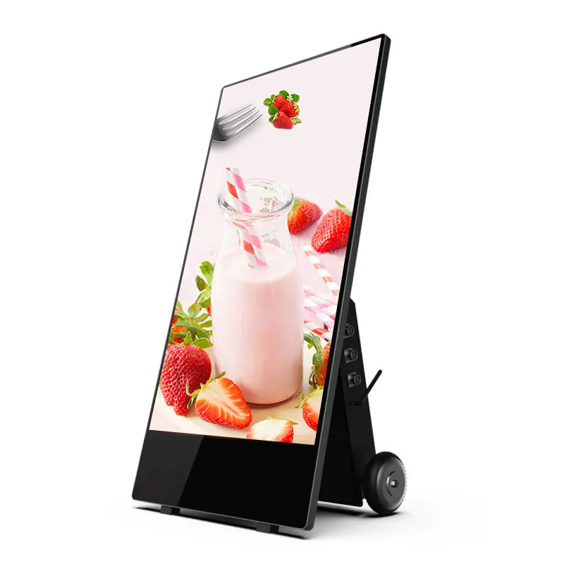 New Portable 14 Hours Play Time Advertising Machine 43 Inch LCD Player Digital Totem Kiosk With 43200mAH Battery and Wheel