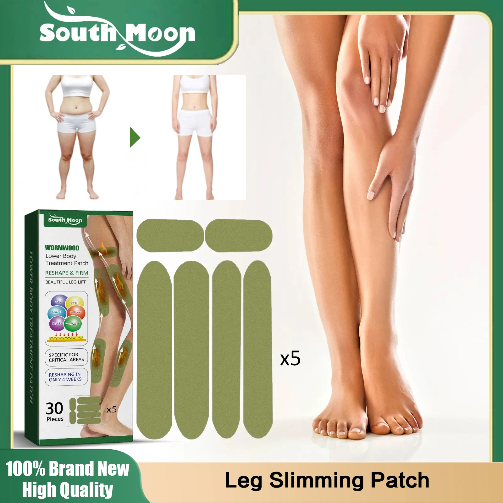 Wormwood Leg Slimming Patch Thigh Shaping Tightening Firming Muscle Thin Lower Body Fat Burn Anti Cellulite Leg Lifting Stickers