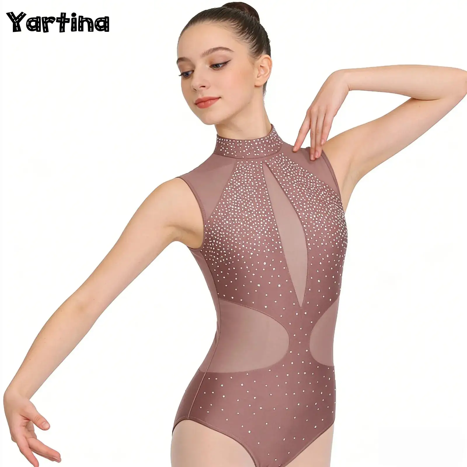 

Womens Sparkling Rhinestone Ballet Leotard Jumpsuit Dancewear Gymnastics Artistic Figure Skating Costume Performance Outfits