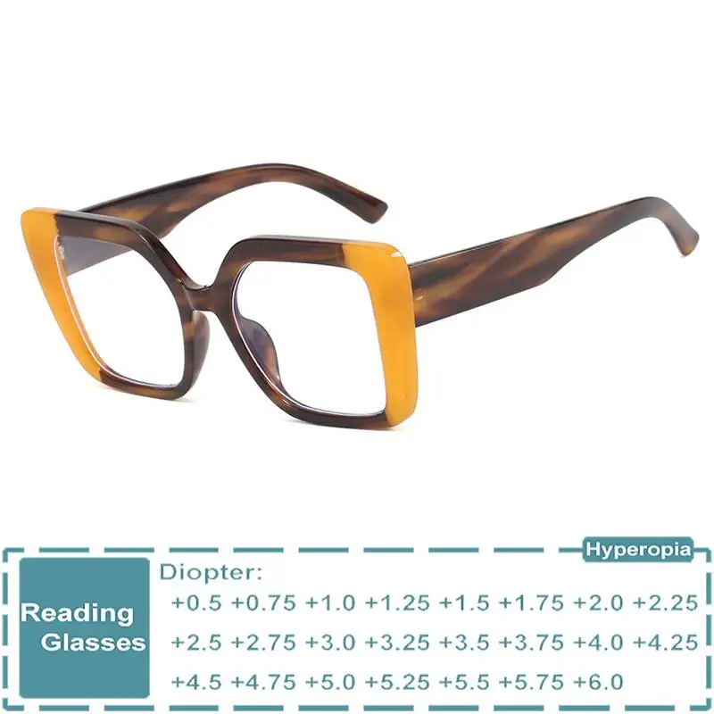 Colourful Square Reading Glasses Women Men Double Color Anti Blue Light Computer Glasses Optics Presbyopia Eyeglasses