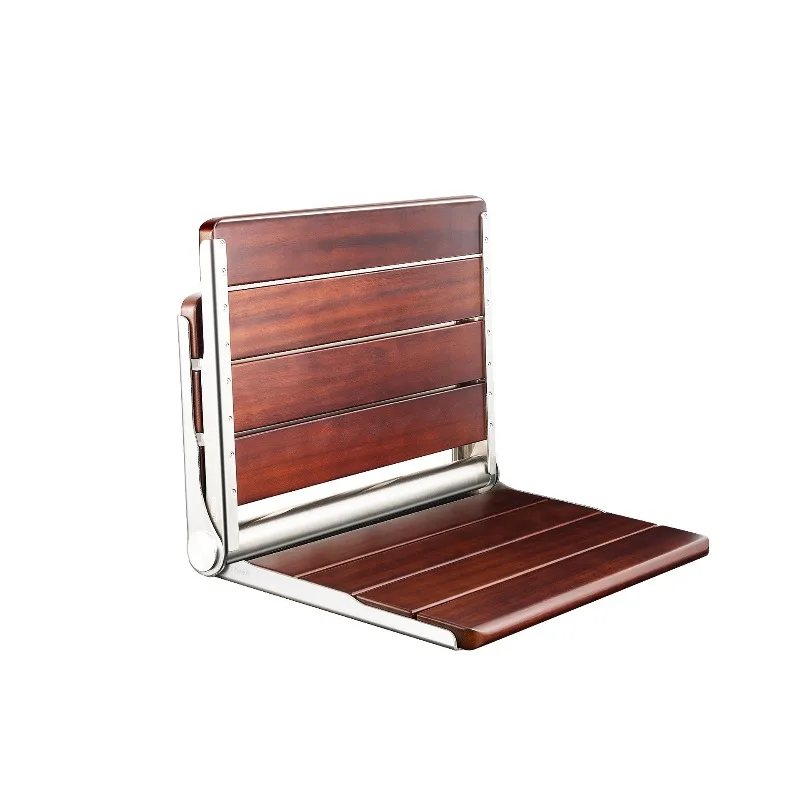 Wall-mounted bath stool Solid wood stainless steel bathroom bath stool Wall chair Safety folding shower stool