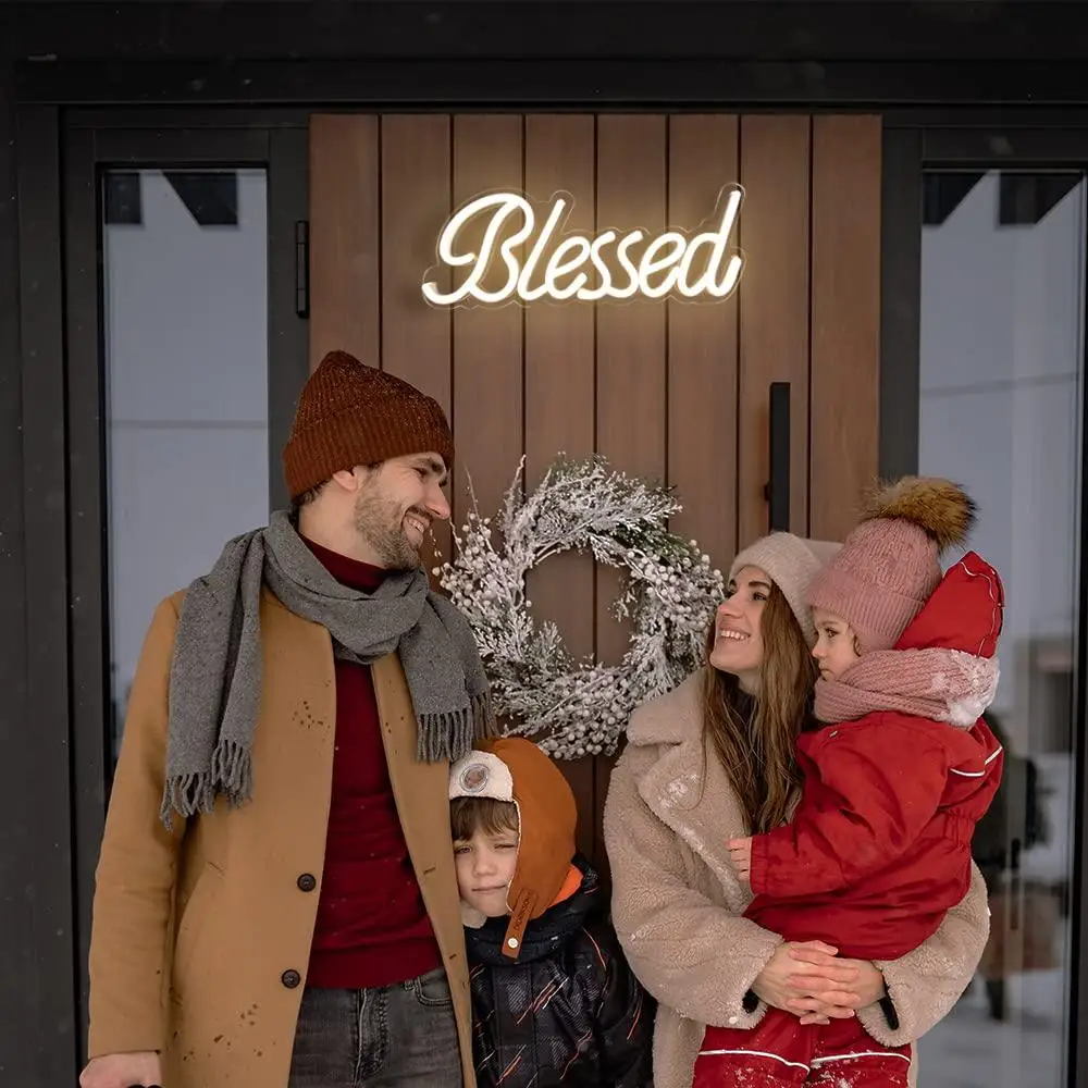 Blessed Neon Sign USB Dimmable LED Light for Bedroom Office Studio Lounge Themed Wall Art Decor for Home Inspirational Spaces