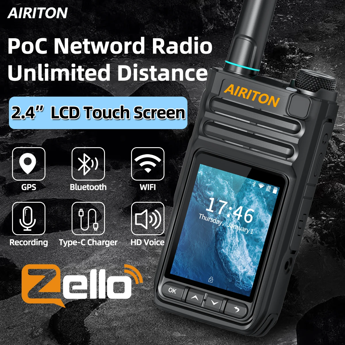 AIRITON AI-3288 WIFI 2G 3G 4G Zello PoC Walkie Talkie 2.4”Touch Screen Android Phone Call GPS Voice
