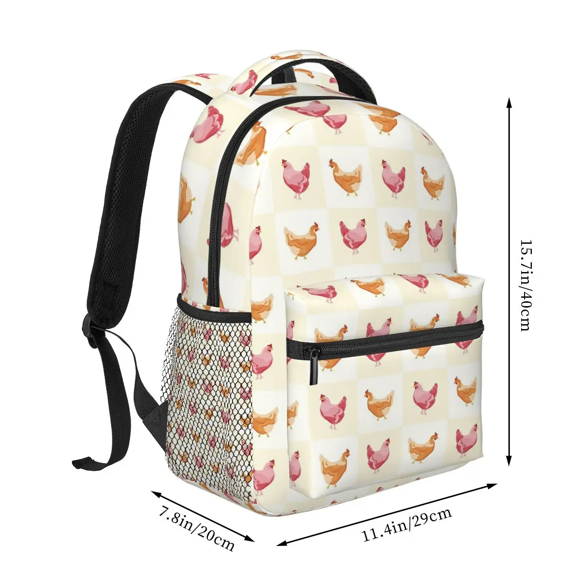 Colorful Pink And Orange Country Chickens Backpack Hot Sale Daypack Large Capacity Boys Girls BookBag School Bag Shoulder Bags