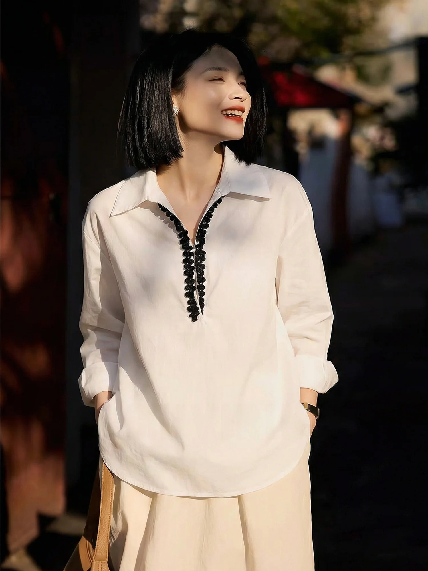 

Женская рубашка свободного кроя с длинным рукавом, с открытым передом, из хлопка, весенняя, модная, повседневная, шикарная, удобная, дышащая, приятная для кожи