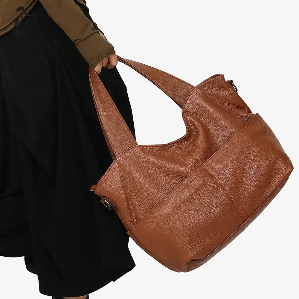 Genuine Leather Women's Bags 2024 New Fashion Single Shoulder Handbag Personality  Large Capacity Ladies Cowhide Tote Packs