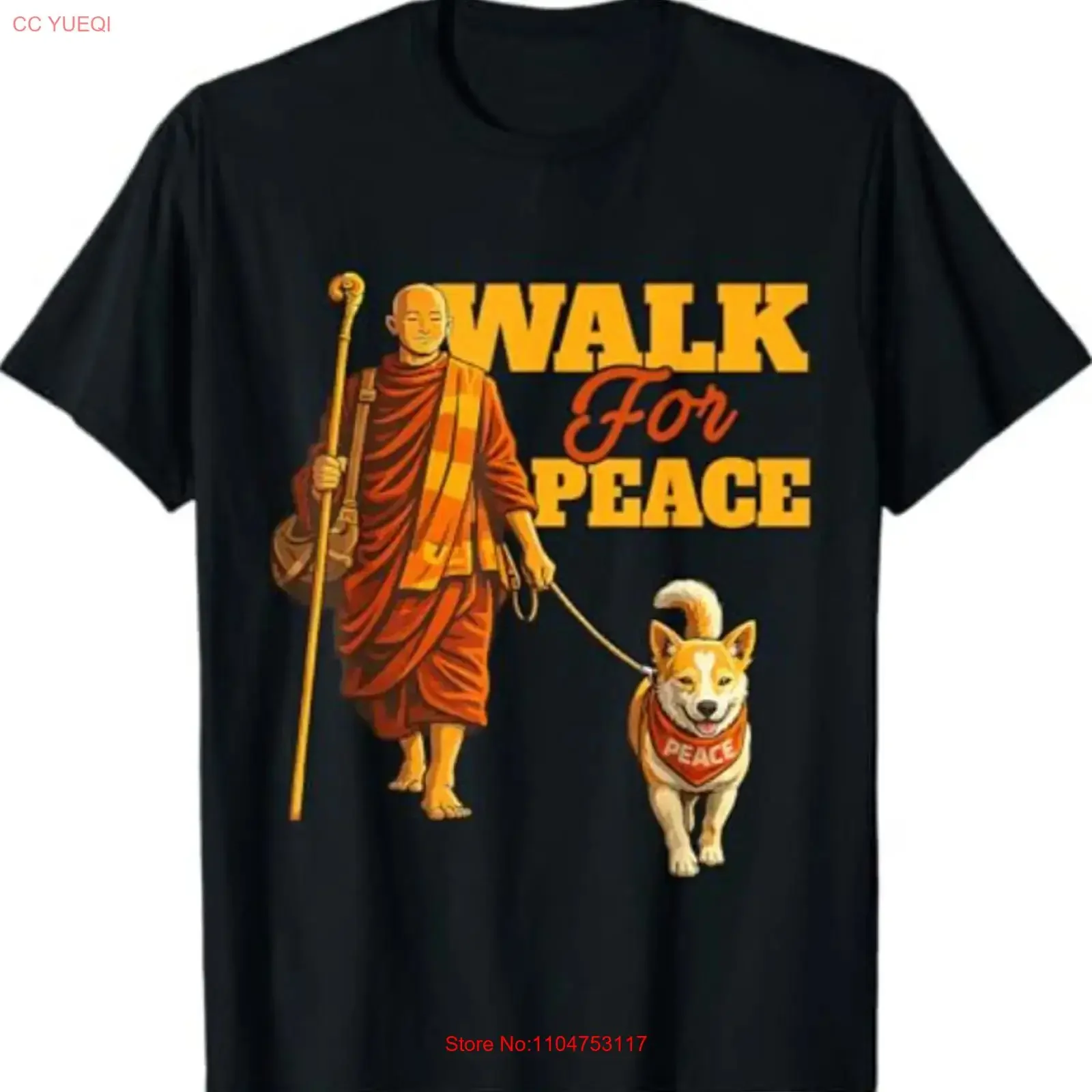 Peace Walking Monks and Aloka Dog Walk for T Shirt vintage Washed homme fashion streetwear Stylish graphic Soft Slightly