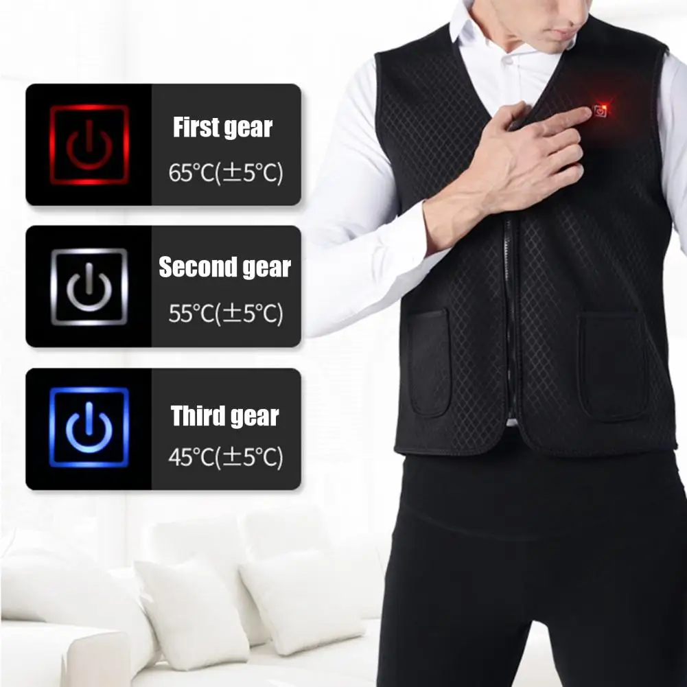 Heating Waistcoat 5 Heating Zones 3 Adjust Mold Comfortable to Wear V Neck Self Heating Vest for Outdoor