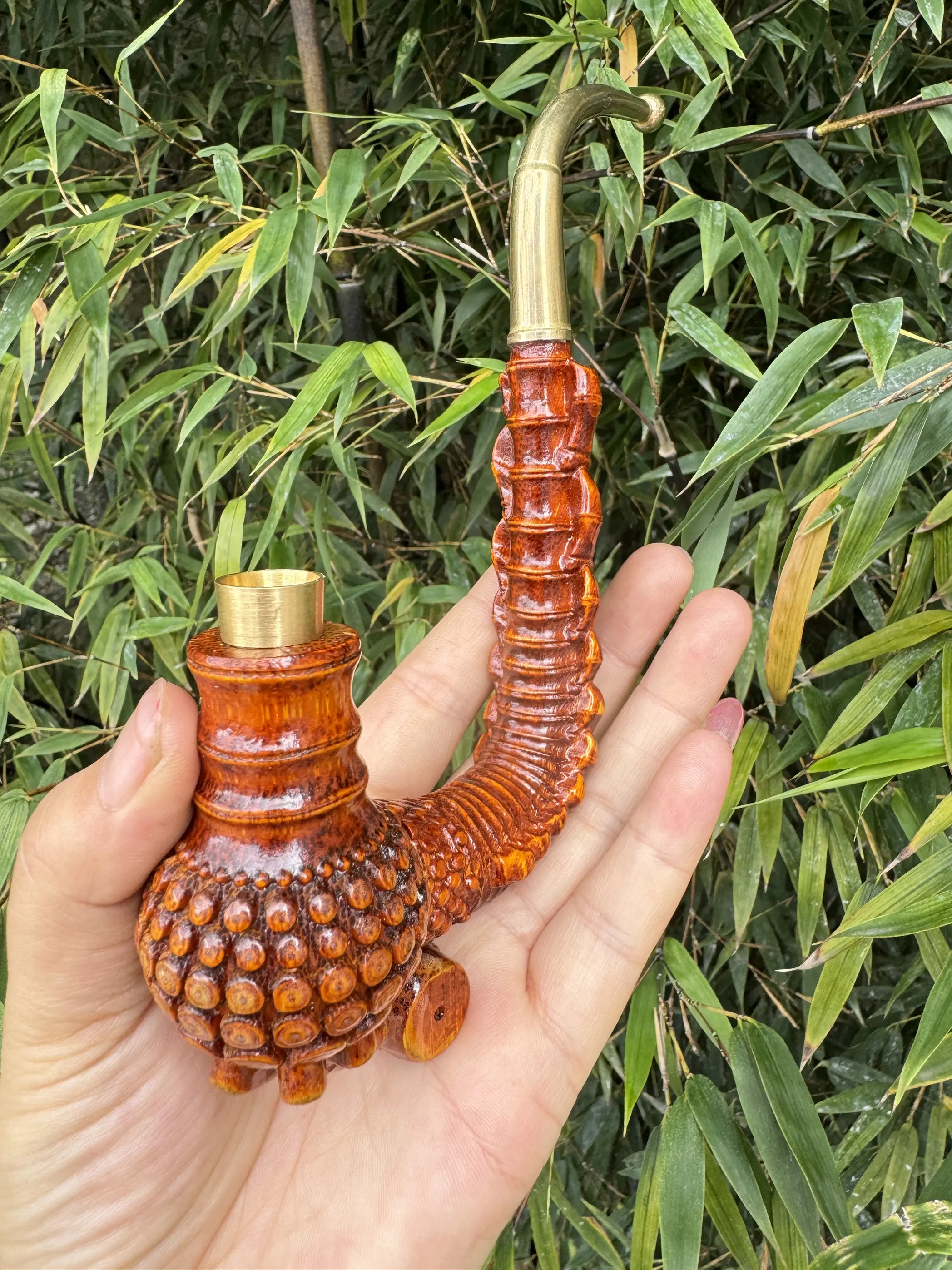 Guizhou Traditional Bamboo Carving Wings Tobacco Pipe Leaf Chewing Dedicated Pipo Gift for the Elderly 19cm Long