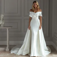 Vestido De Novia blanco desmontable con forma De corazón De satén sirena con hombros descubiertos Vestidos De Novia hechos a medida Vestidos De Novia