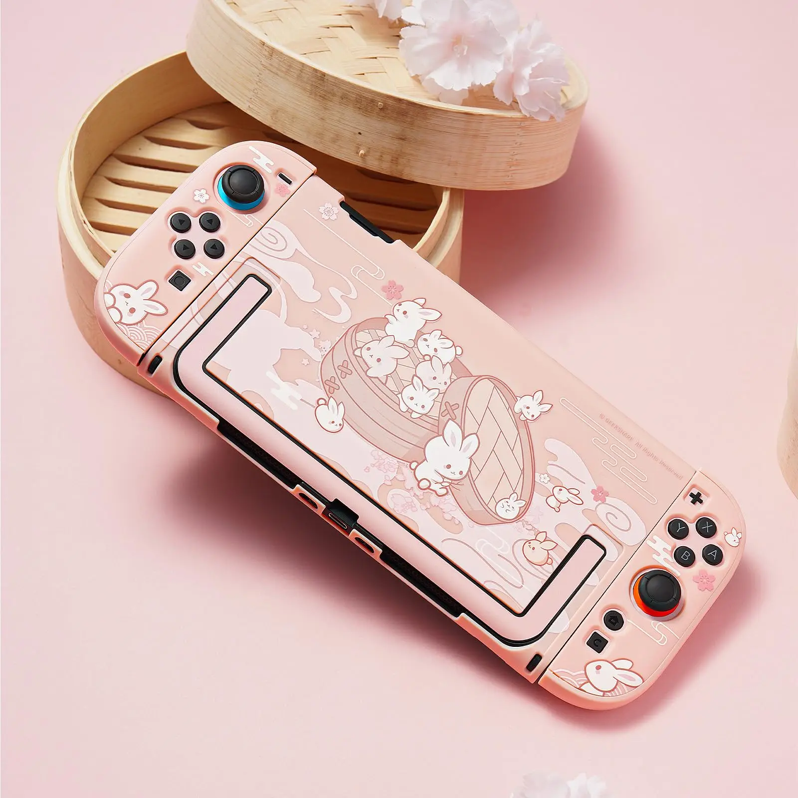Geekshare Protective Case Compatible with Switch 2, NS2 Detachable Hard Shell with Joy-Con Covers , Steamed Bun Rabbit